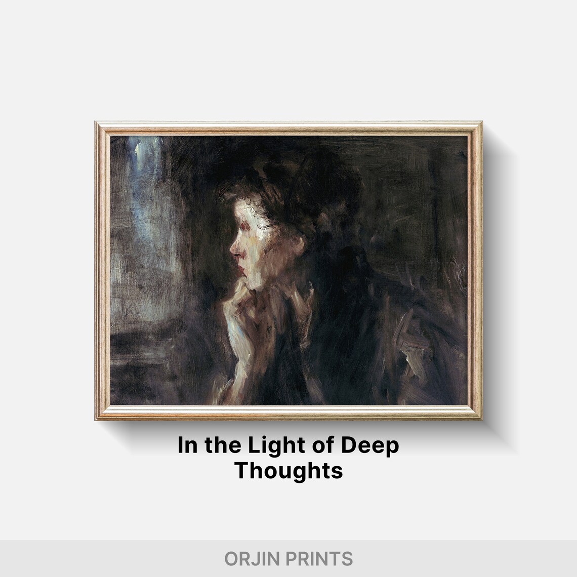 Contemplative Young Woman Dark Moody Oil Portrait Vintage Art Poster - Image 2