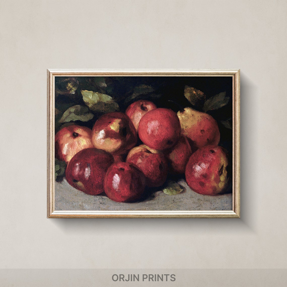 Red Apples Oil Still Life Dark Background Classic Fruit Poster