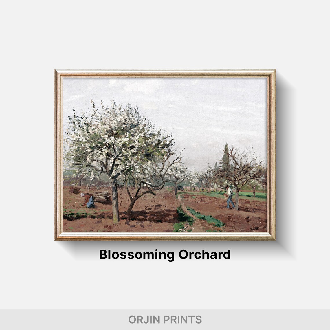 Spring Orchard Blossom Workers Tilling Soil Impressionist Vintage Art Poster - Image 2
