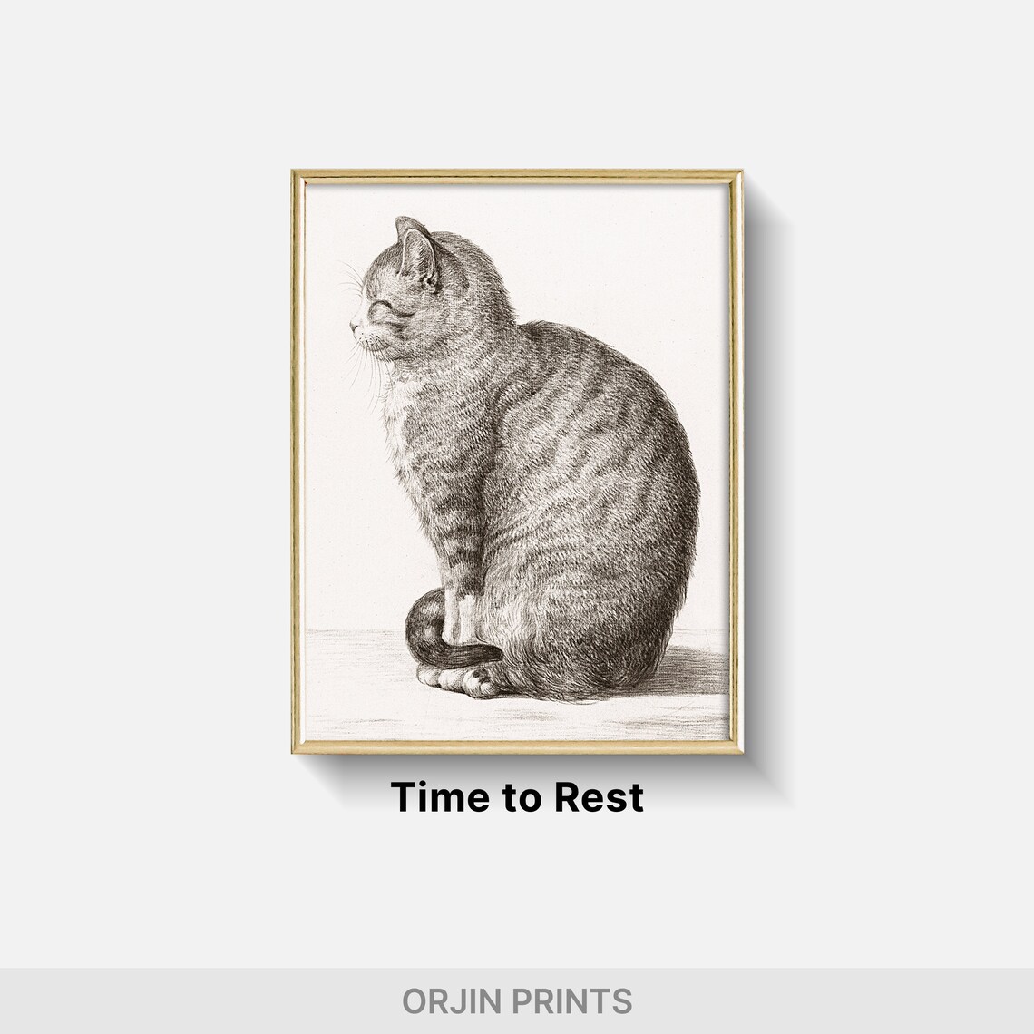 Vintage Tabby Cat Engraving Detailed Antique Feline Sketch Wall Art - Image 2