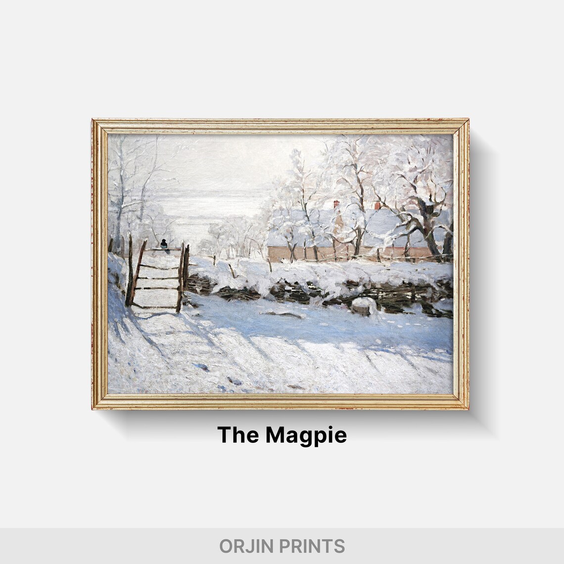 Snowy Farm Gate with Sunlit Trees Bright Impressionist Winter Painting Poster - Image 2
