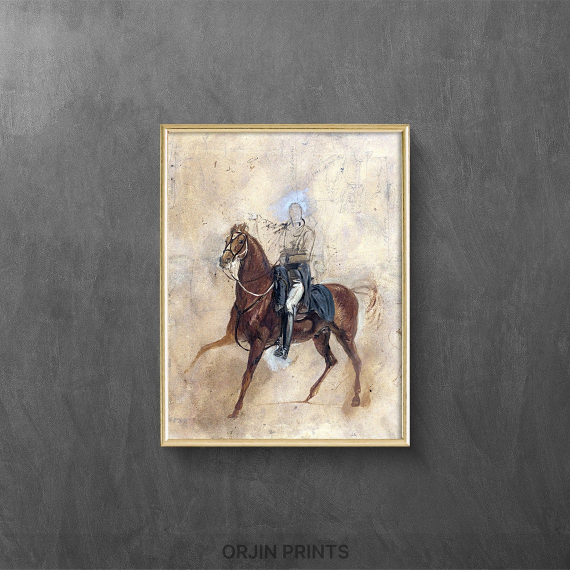 Equestrian Horseman Sketch Vintage Horse Study Fine Art Poster