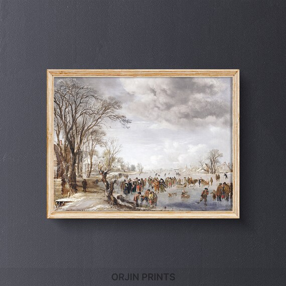Busy Frozen River Skating Fair Dutch Golden Age Winter Art Poster