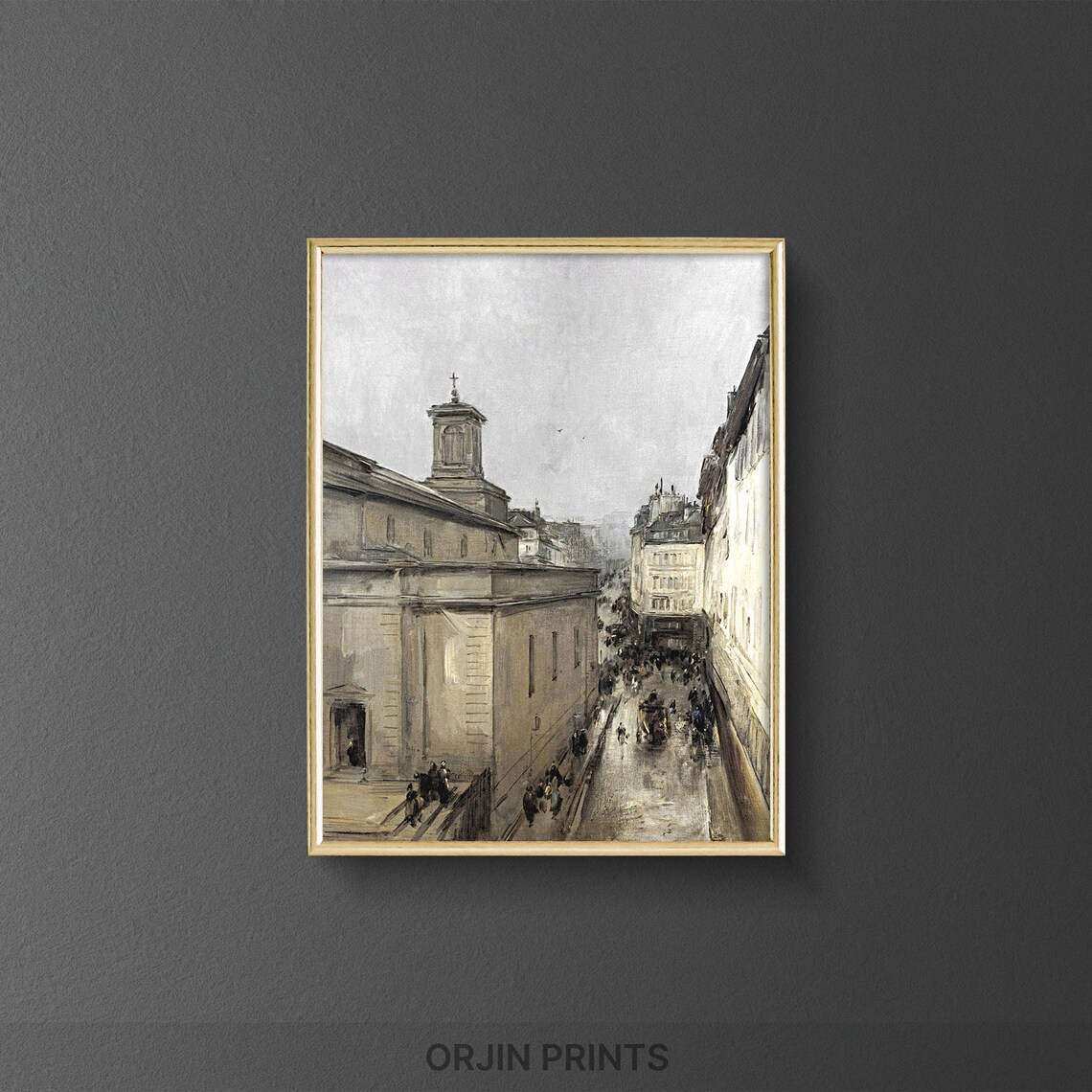 Old European City Street With Church Vintage Painting Style Poster