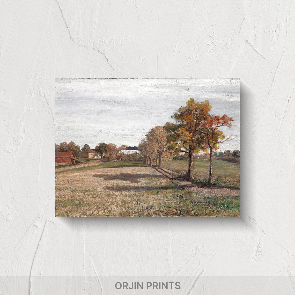 Serene Fall Village Scene, Autumn Aesthetic Art Print
