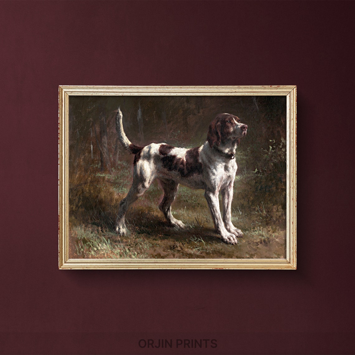 Pointer Hunting Dog Alert Forest Portrait Vintage Art Poster
