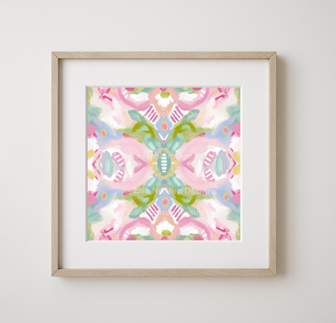 Soft Pastel Pink Ikat Floral Abstract Grandmillennial Art Poster