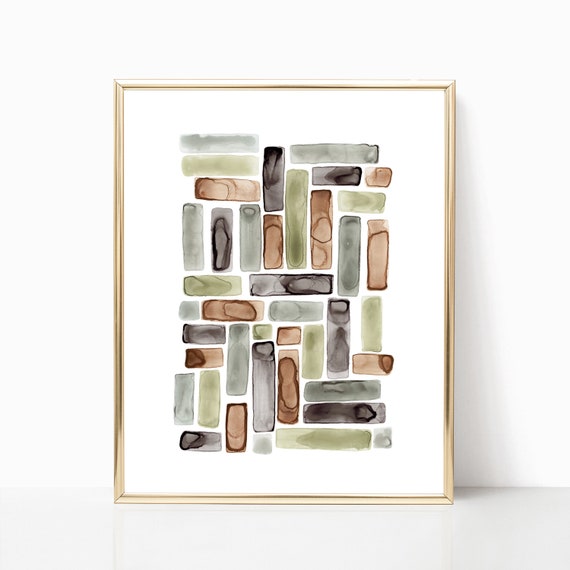 Neutral Watercolor Abstract Blocks, Minimalist Geometric Art