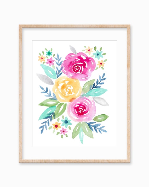 Watercolor Floral Art Print, Nursery Kids Baby Room