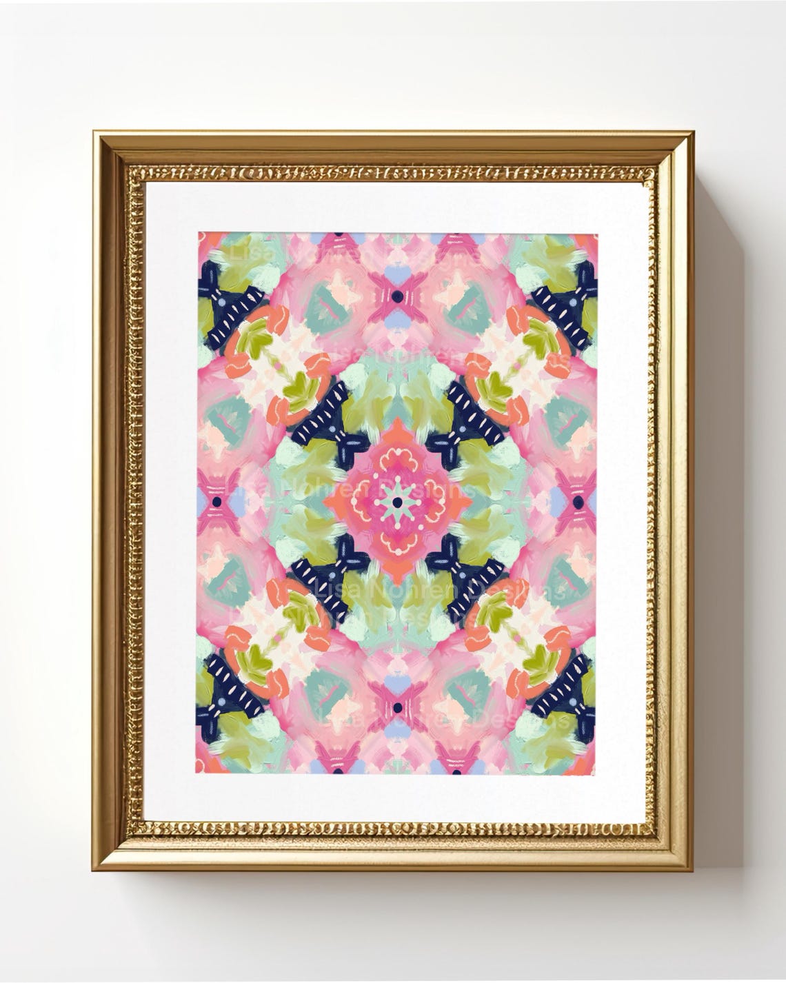 Pink Teal Kaleidoscope Mirrored Abstract Pattern Modern Art Print