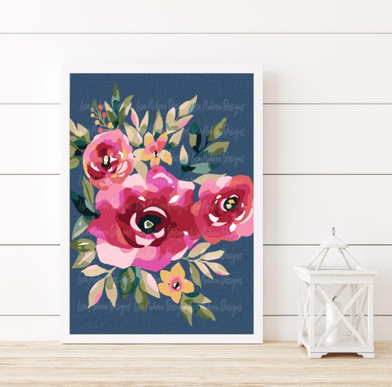 Floral Roses Illustration, Botanical Nursery Decor