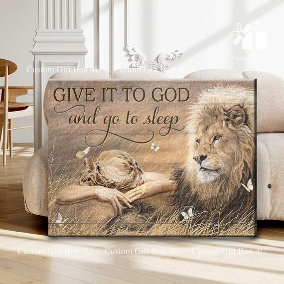 Give It To God And Go To Sleep Lion Resting Girl Quote Poster