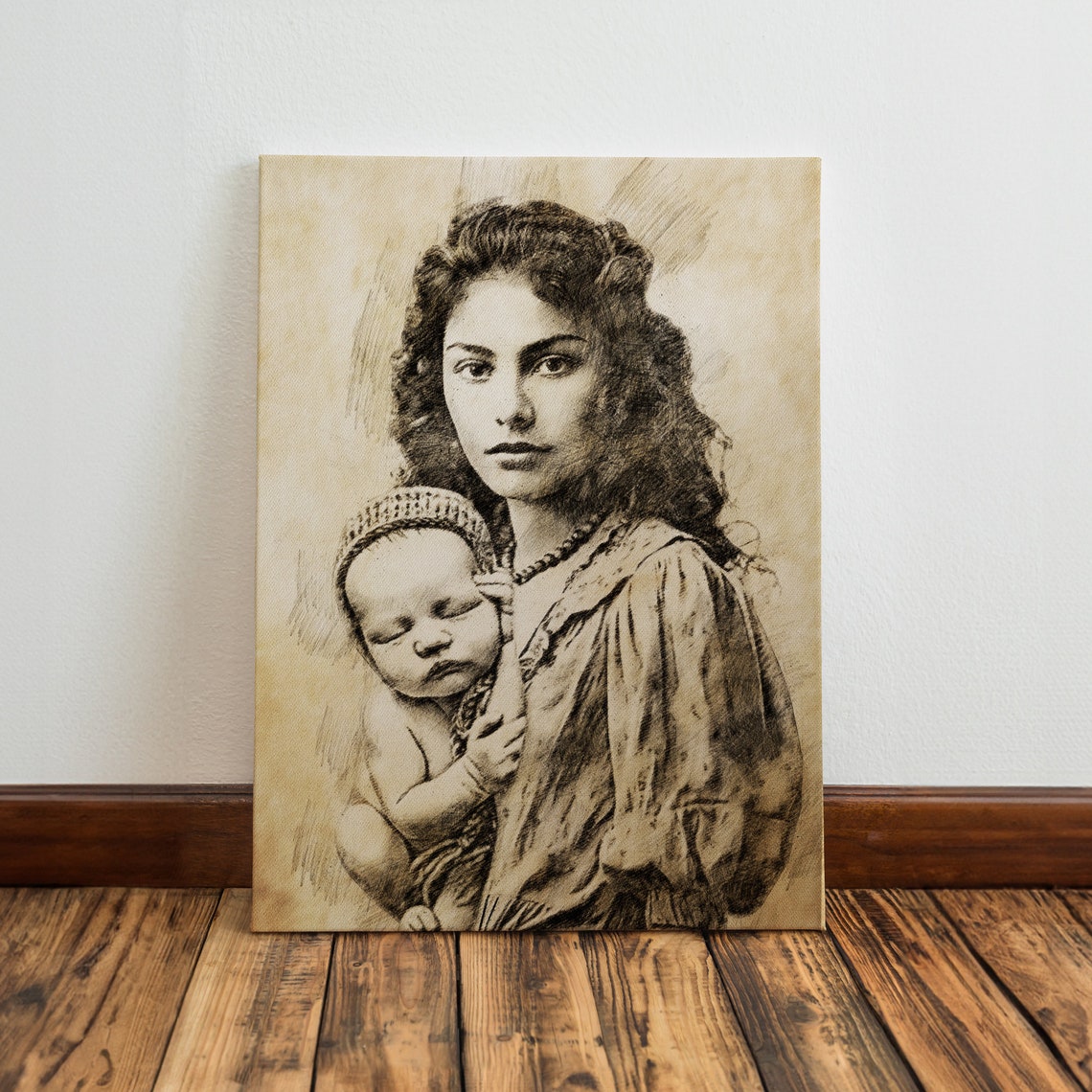 Custom Loved One Memorial Photo Merge Pencil Portrait Wall Art - Image 3