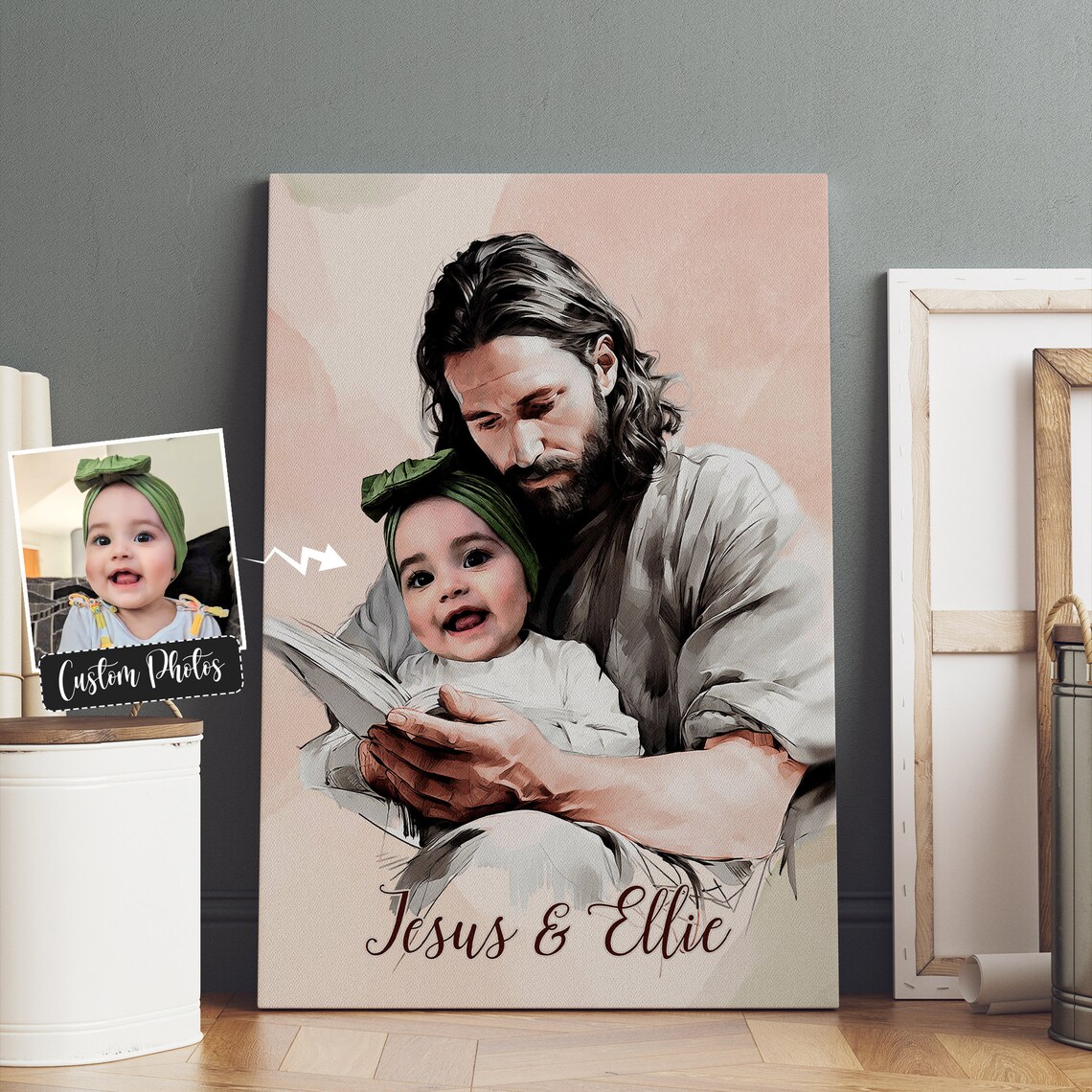 Jesus And Ellie Watercolor Custom Photo Portrait Of Child Poster - Image 2