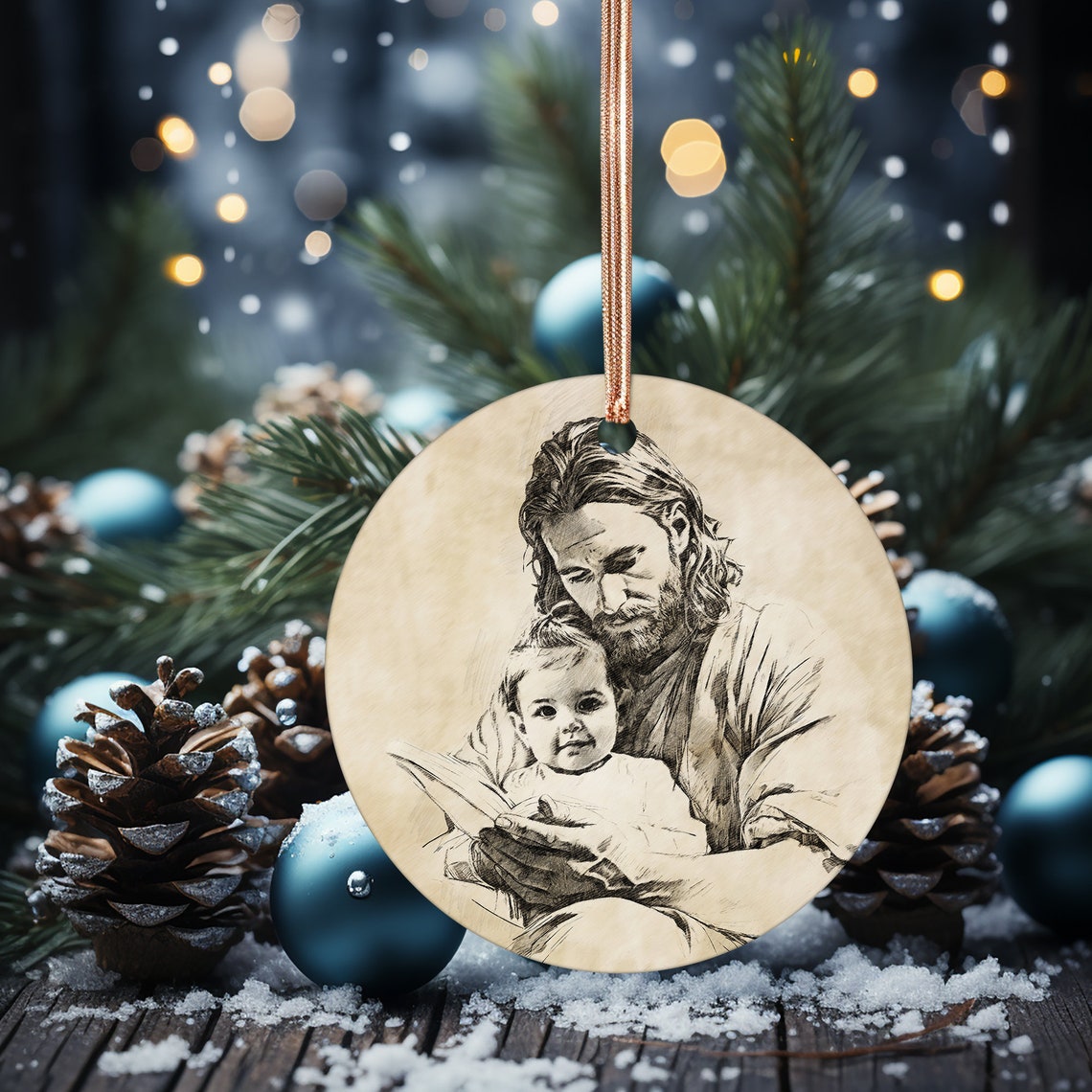Personalized Safe In The Arms Of God Christmas Ornament Jesus Holding Baby Memorial Xmas Gift Child And God Pencil Art Christ And Baby - Image 6