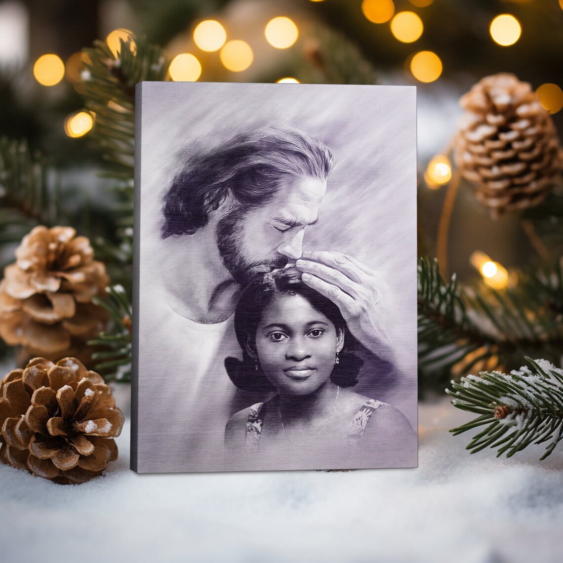 Jesus Blessing a Young Woman Lavender Pencil Restored Photo Art Poster - Image 6