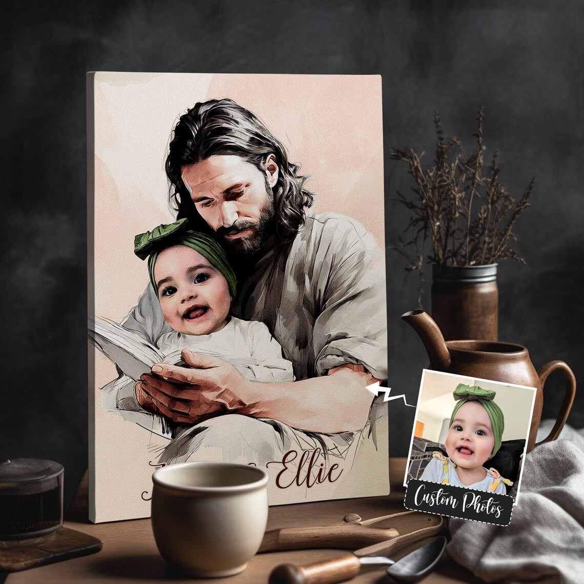 Jesus And Ellie Watercolor Custom Photo Portrait Of Child Poster - Image 5
