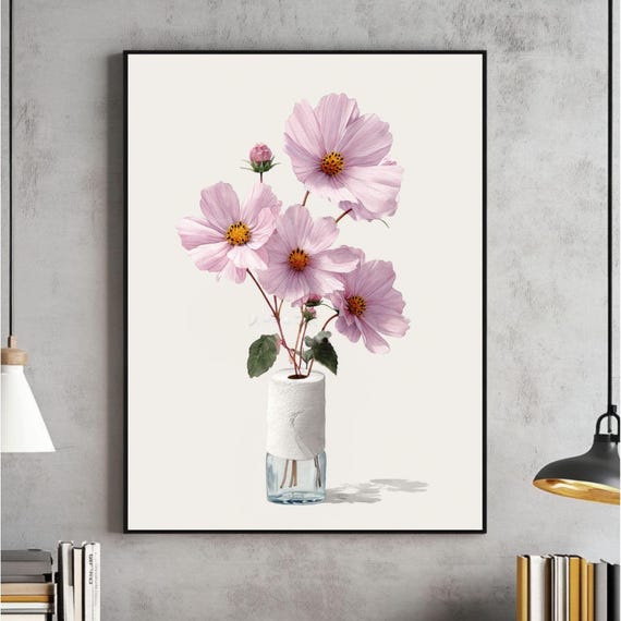 Toilet Paper Roll Plant Wall Art Watercolor Artwork Funny Bathroom Painting Botanical Print Minimalist Poster