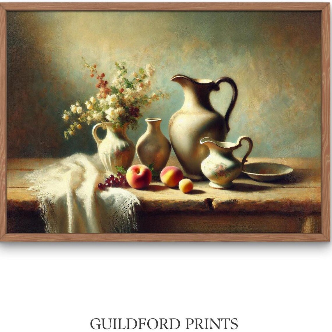 Vintage French Still Life Vase And Fruit, Poster