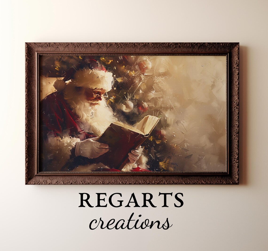 Vintage Santa Claus Reading A Book Antique Style Christmas Poster - Image 6