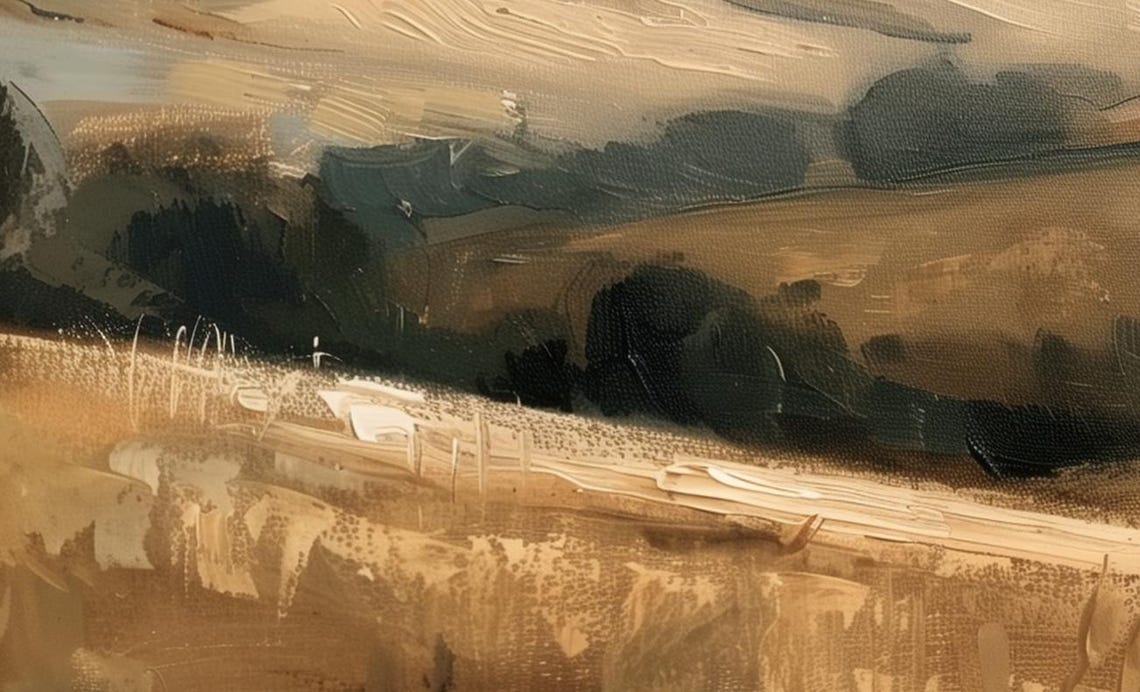 Muted Rolling Hills Landscape Painting Overcast Golden Fields Poster - Image 4