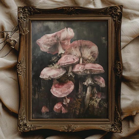 Pink Mushroom Mushroom Wall Art Dark Academia Decor Gothic Wall Decor Whimsigoth Art Witchicore Wall Decor Pink Moody Wall Art
