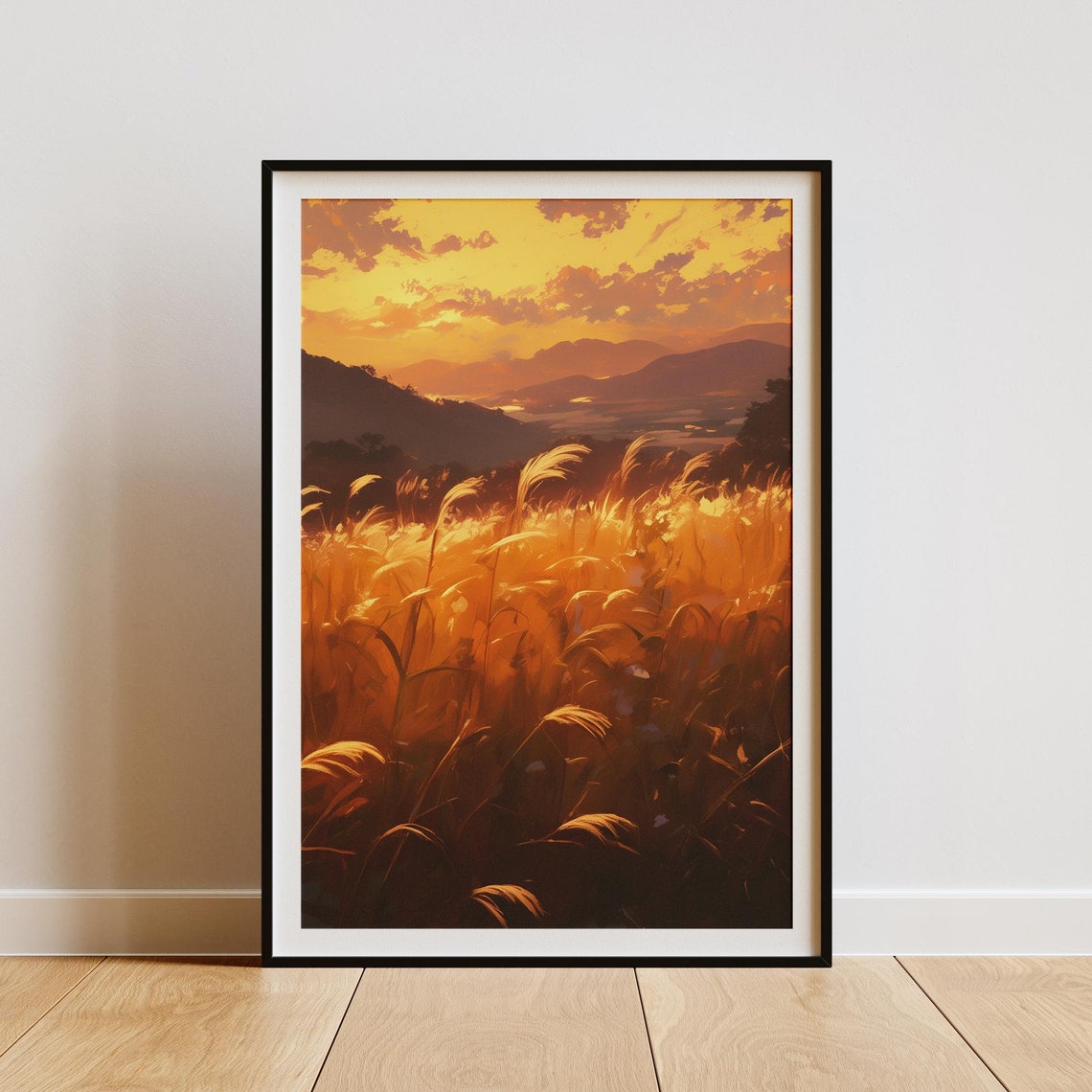 Golden Pampas Grass Sunset Purple Sky Mountain Glow Vista Poster