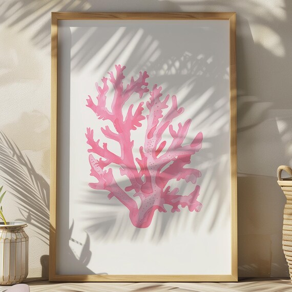 Beach Coral Print Trendy Coastal House Decor Boho Pink Sea Wall Art Summer Nautical Prints Ocean Poster Art