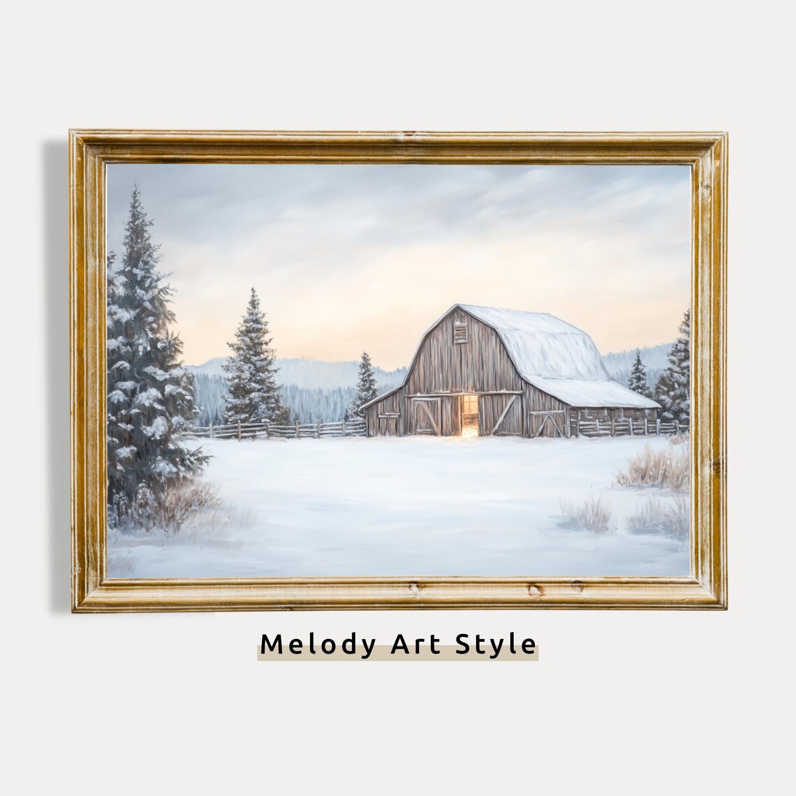Snowy Wooden Barn In Winter Landscape Rustic Christmas Country Poster