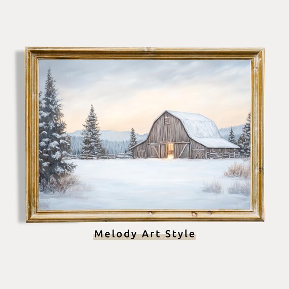 Snowy Wooden Barn In Winter Landscape Rustic Christmas Country Poster