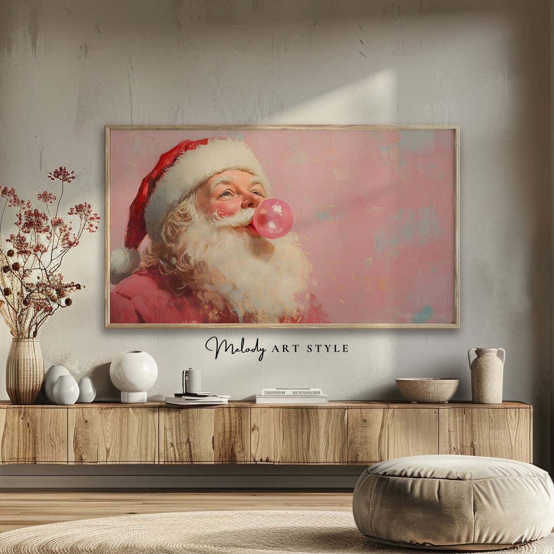 Pink Santa Christmas Art Print, Holiday Humor - Image 2