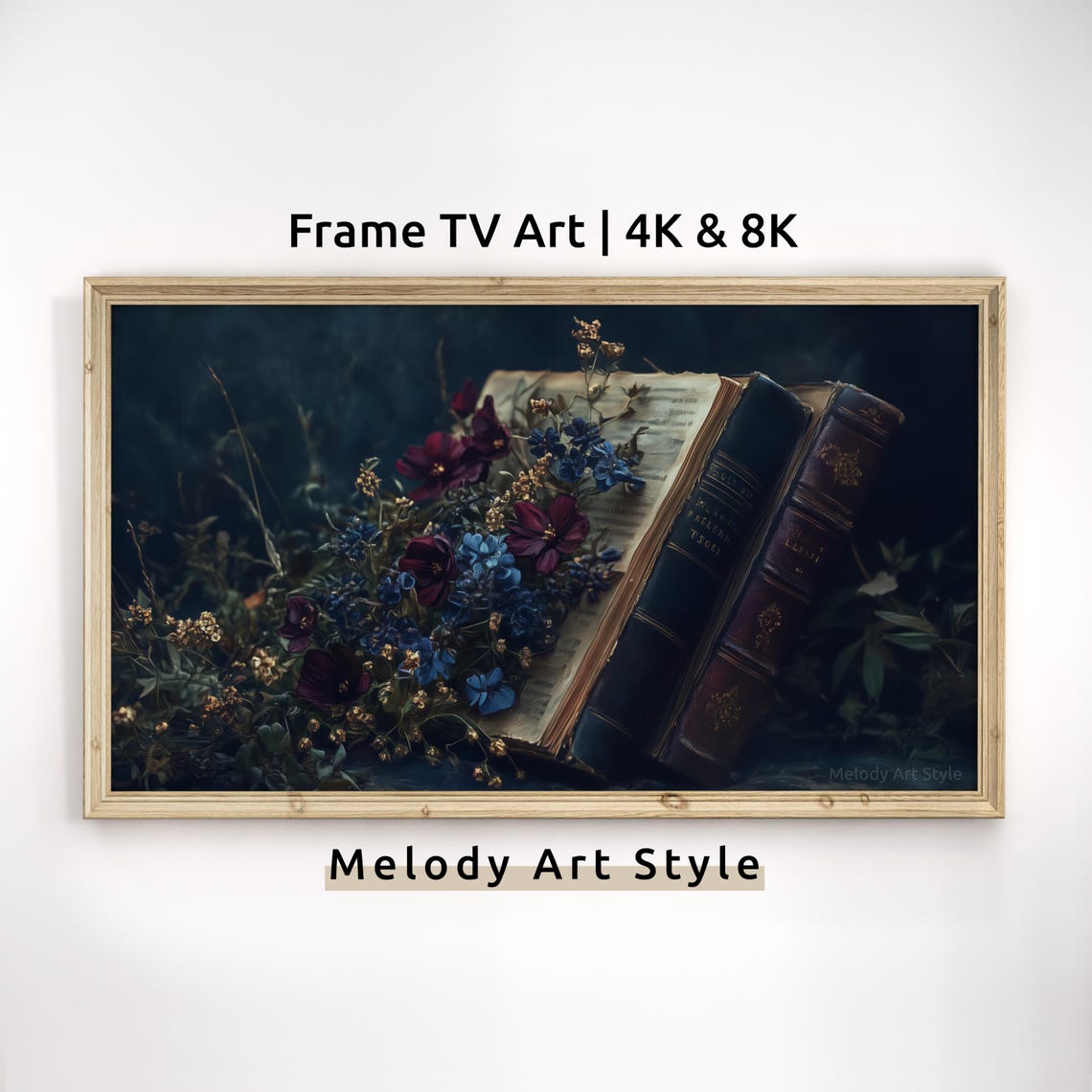 Antique Books And Flowers Frame Tv Art Dark Academia Screensaver Vintage Moody Floral Book Still Life Tv Background F225