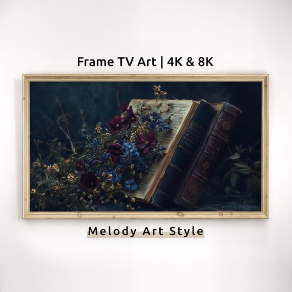 Antique Books And Flowers Frame Tv Art Dark Academia Screensaver Vintage Moody Floral Book Still Life Tv Background F225