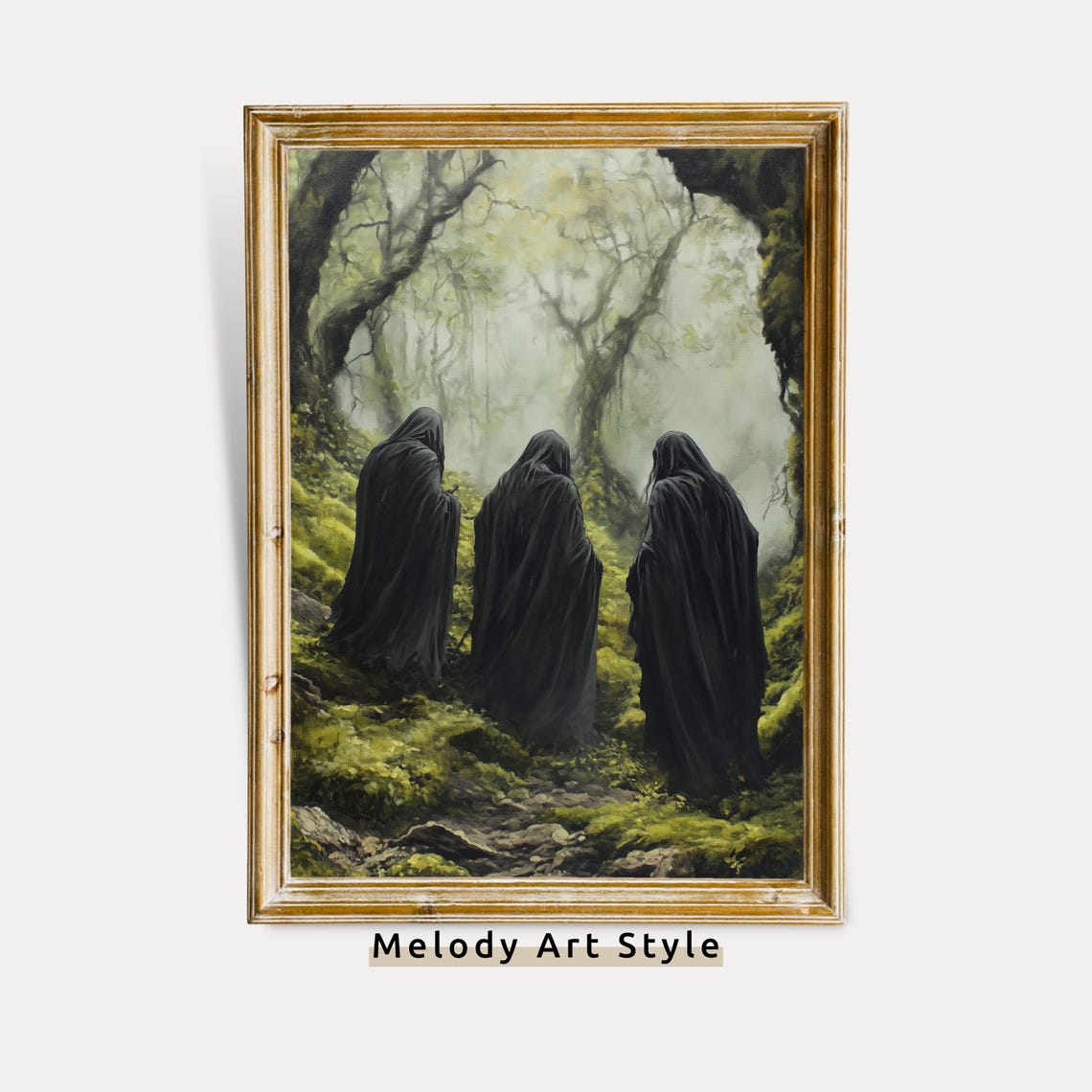 Dark Fantasy Forest Wall Art Gothic Warlocks Painting Witchcore Halloween Decor P678