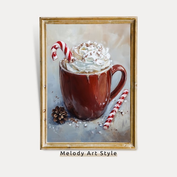 Christmas Hot Cocoa Art Print, Festive Mug Drink