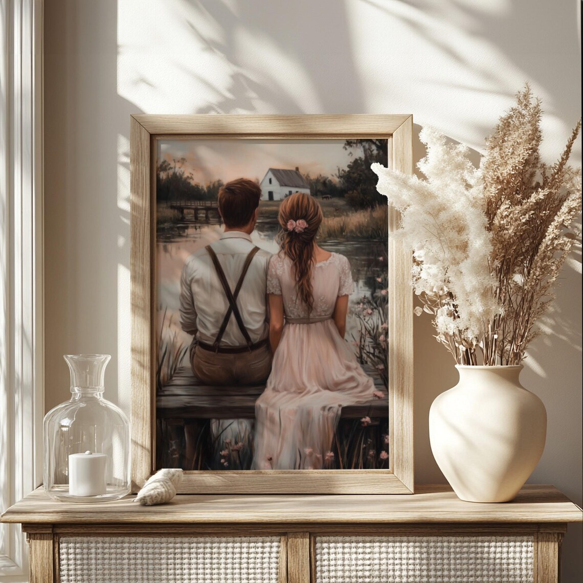 Rustic Couple By The Lake Sunset Farmhouse Dock Love Art Poster - Image 2
