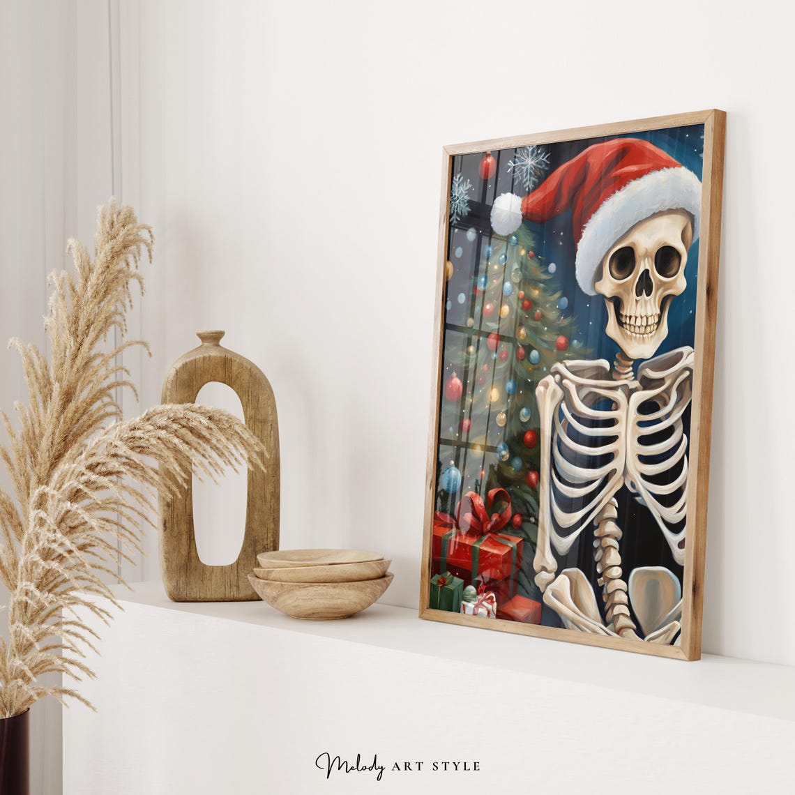 Skeleton Santa Hat Christmas Tree Funny Gothic Holiday Art Poster - Image 2