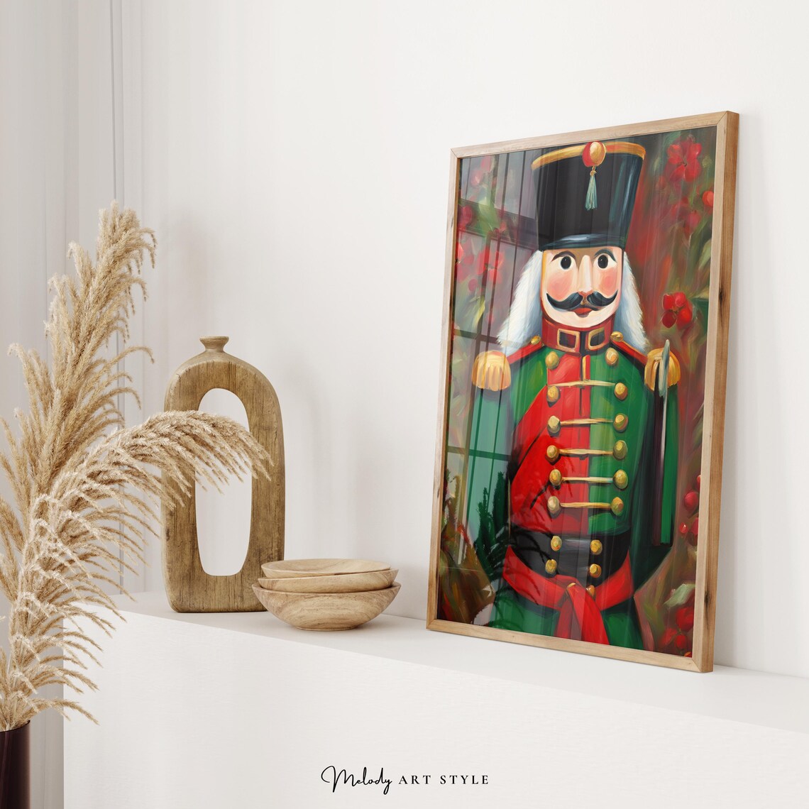 Nutcracker Soldier Green Red Uniform Christmas Oil Painting Poster - Image 2