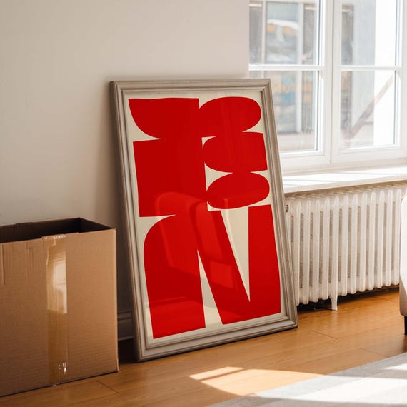 Abstract Red Geometric Art Print Modern Minimalist Decor