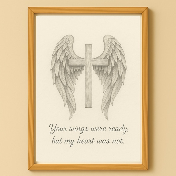 Angel Wings and Wooden Cross Christian Memorial Quote Poster