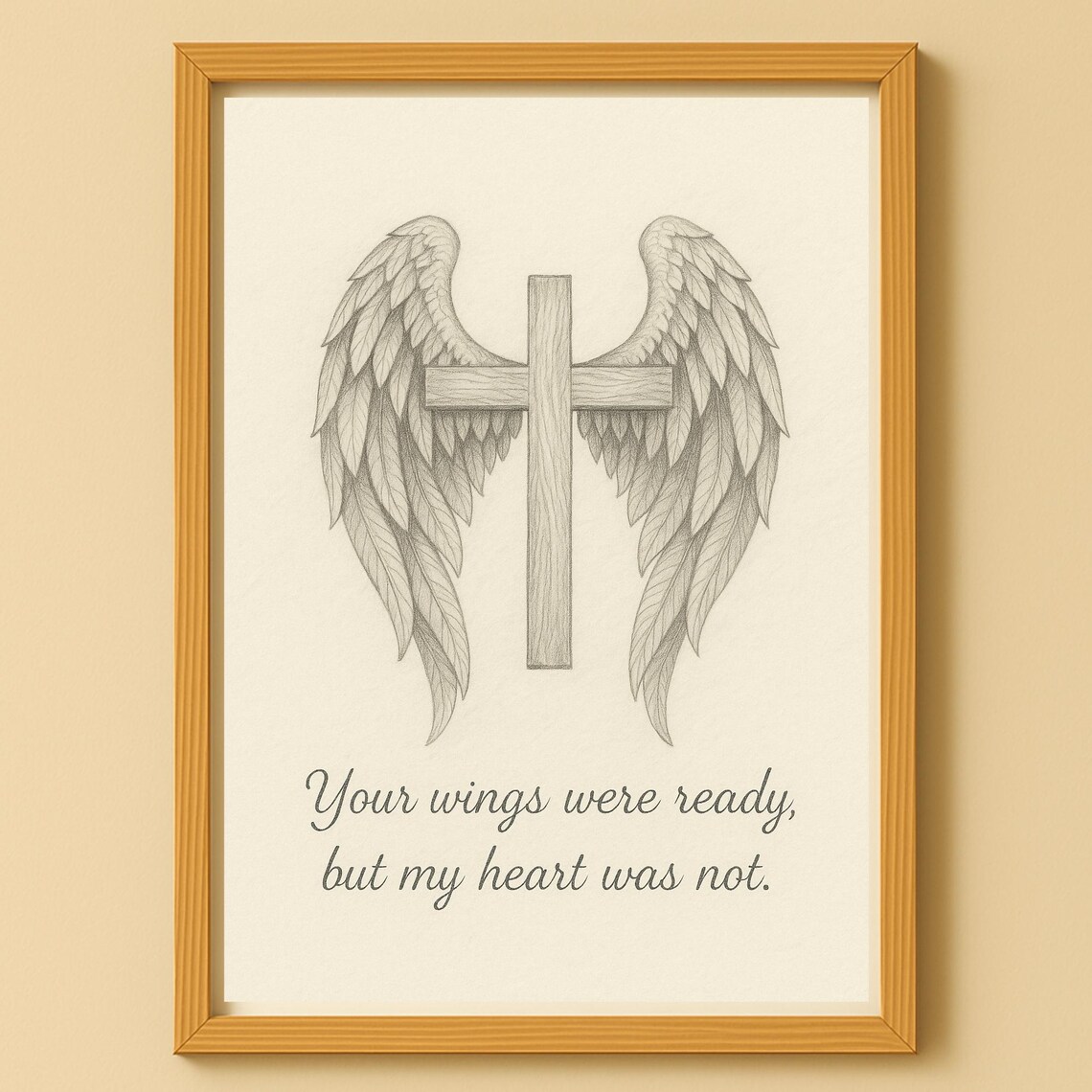 Angel Wings and Wooden Cross Christian Memorial Quote Poster