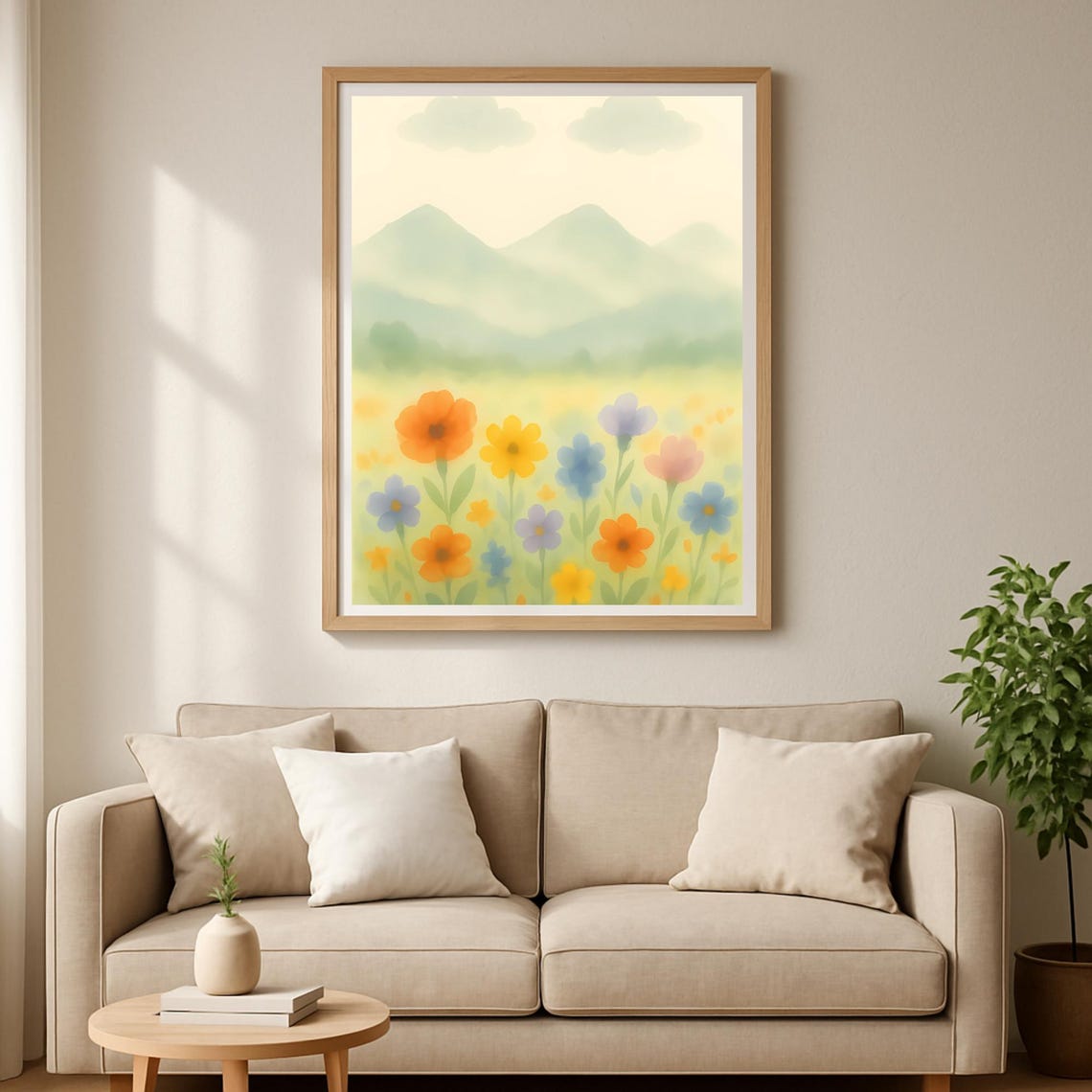 Pastel Wildflower Meadow Soft Watercolor Spring Floral Poster
