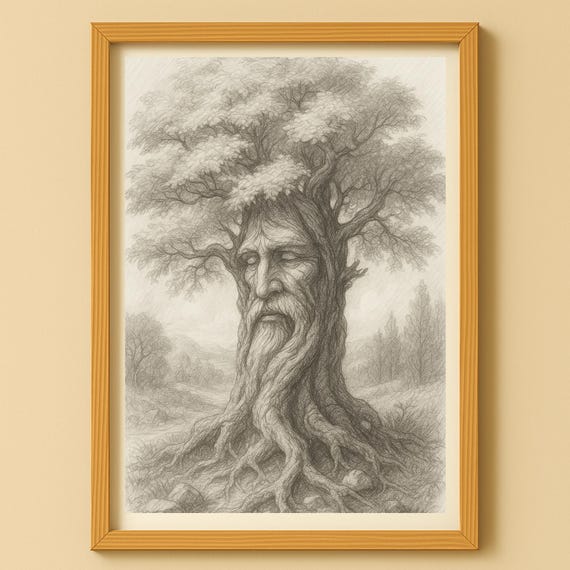Tree Face Poster Mystical Forest Spirit Art Nature Sketch Fantasy Wall Decor Gift 5 Different Formats Image