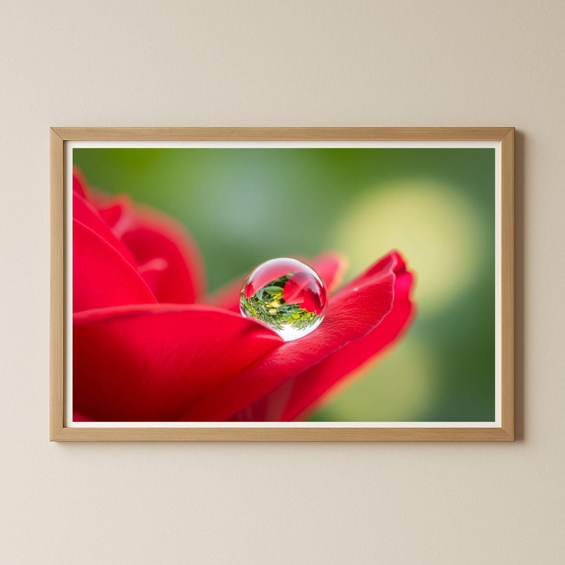 Red Rose Water Droplet Macro Photography Botanical Wall Print