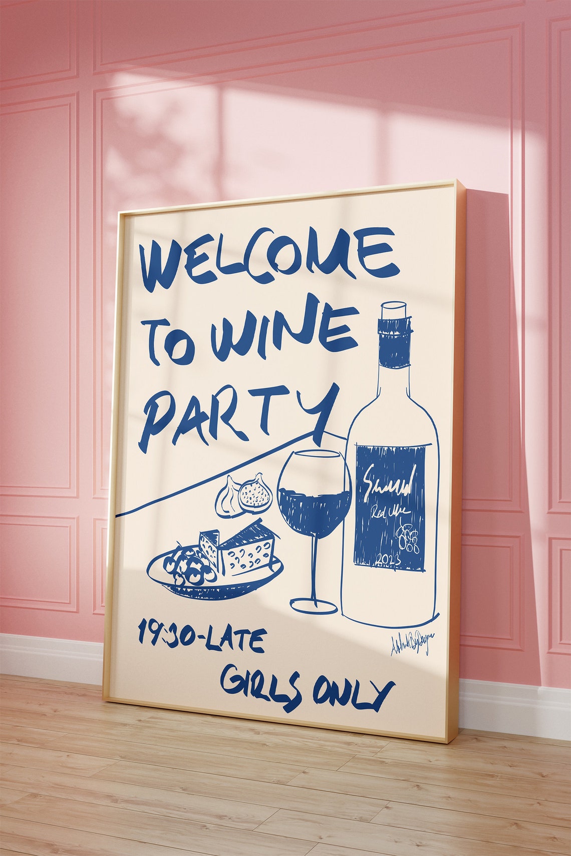 Welcome to Wine Party Girls Only 19:30 Navy Blue Kitchen Poster - Image 2