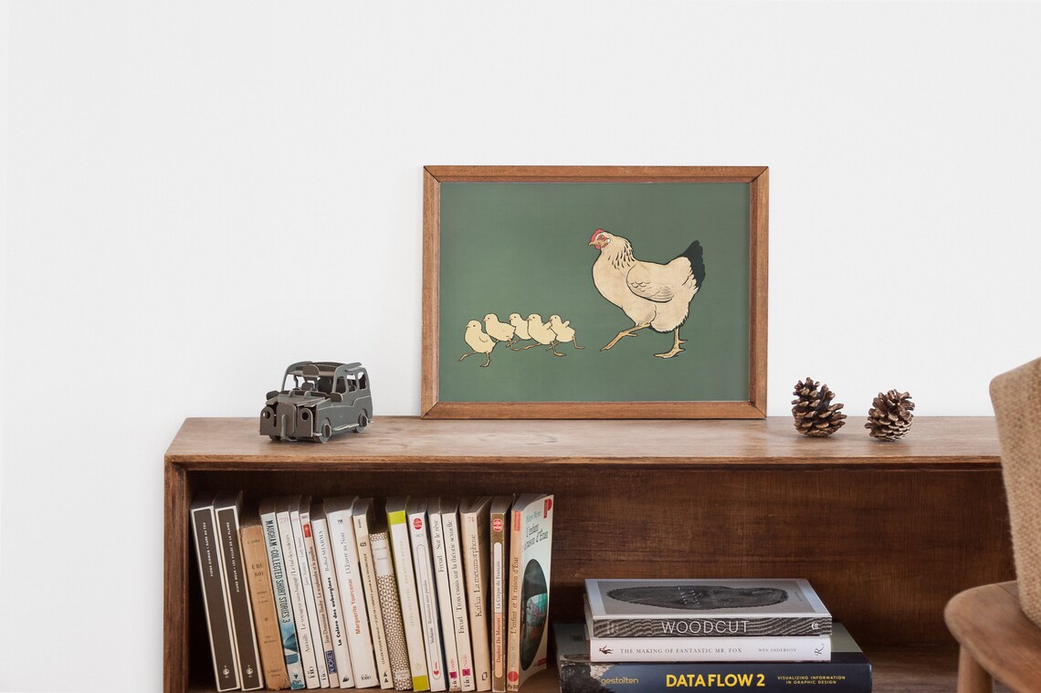Vintage Chicken Print, Farmhouse Hen and Chicks Art Print - Image 2