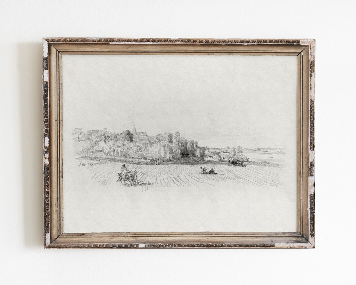 Vintage Farmhouse Graphite Sketch Wall Art Print