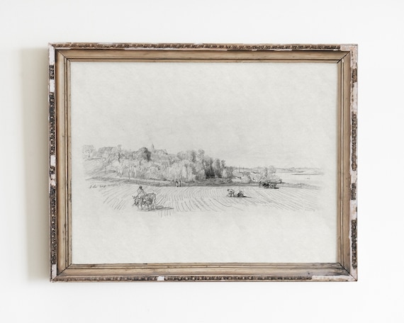 Vintage Farmhouse Graphite Sketch Wall Art Print