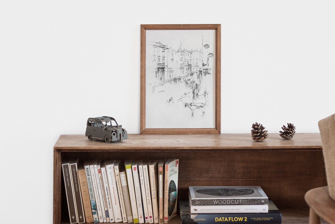 Vintage London Cityscape Sketch Art Antique Neutral Drawing Vintage Art Print Minimalist Wall Art Vintage Art Village Sketch - Image 2