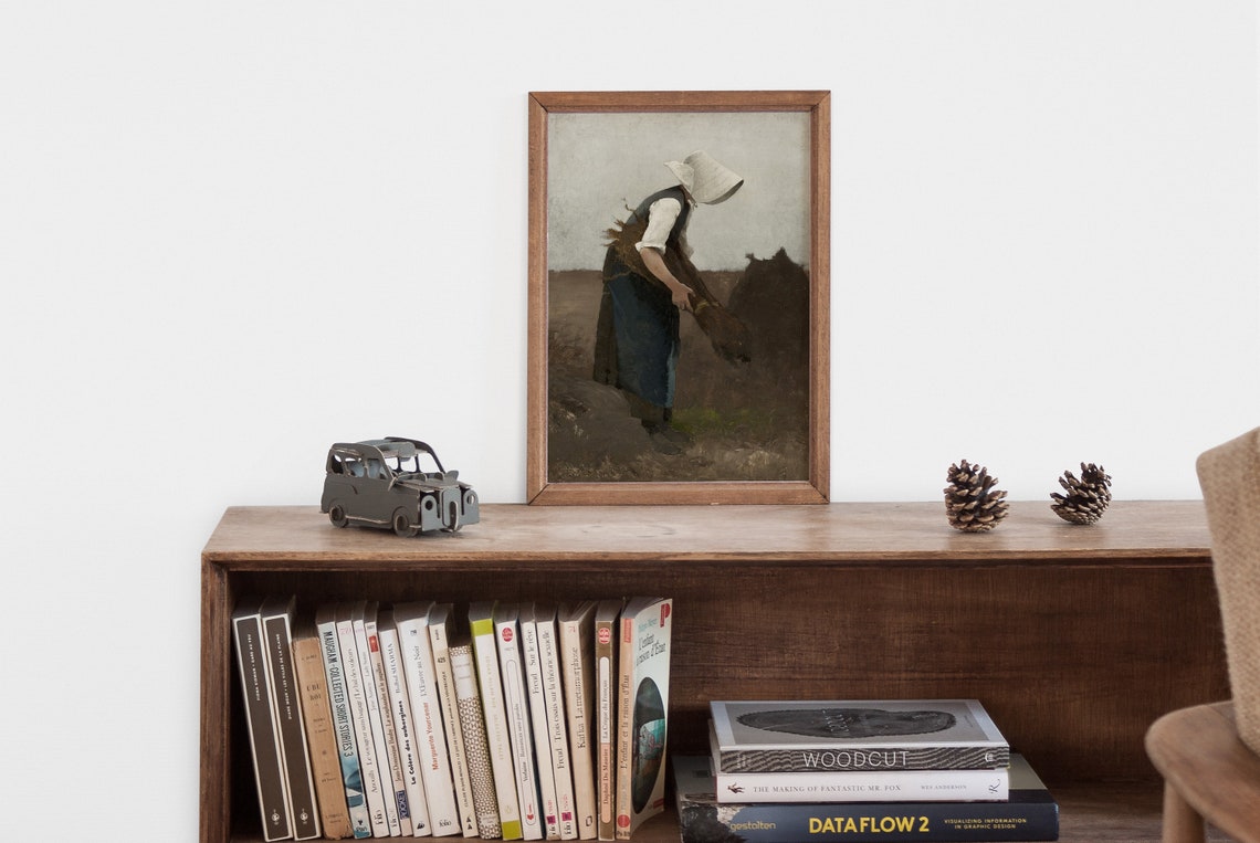 Vintage Farmhouse Painting Vintage Autumn Wall Decor Moody Fall Art Prints Woman Oil Painting Print Antique Farming Wall Art Prints - Image 2
